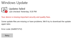 أحدث مشاكل تحديث Windows 10 إصلاحات الأمان المفقودة