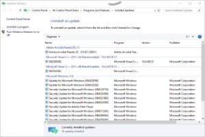 مشاكل تحديث Windows 10 قم بإلغاء تثبيت التحديثات